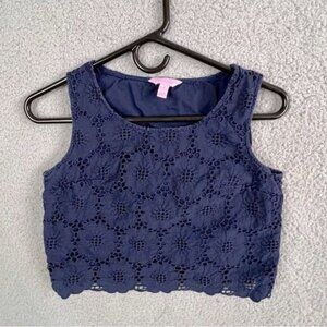 LILLY PULITZER WOMENS EYELET TANK TOP BLOUSE SIZE 0 BLUE